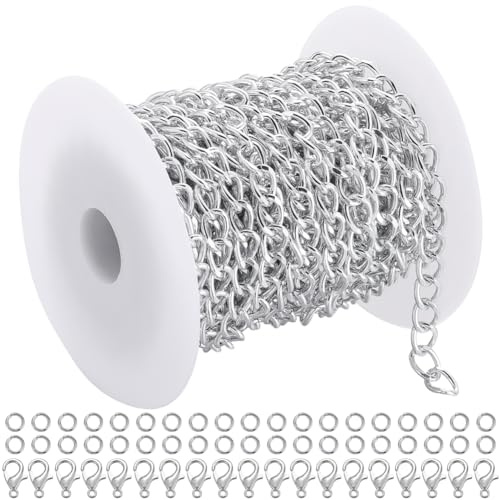 SOFPLATE 10 m Panzerkette Aus Aluminium Großpackung Panzerkette Silberne Rolle Gedrehte Gliederkette Spule Langes Panzerketten Set Ovale Kette Für Schmuckherstellungs Sets Halsketten Armbänder Ohrring