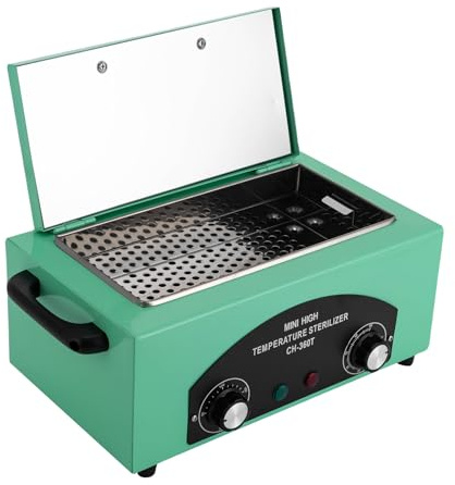 Stérilisateur Haute Température 300W 1.5L 220℃ Chaleur Sèche Haute Température Stérilisateur avec Minuterie et Un Voyant Lumineux Stérilisateur à Air Chaud pour Outils de Manucure, Acier Inoxydable