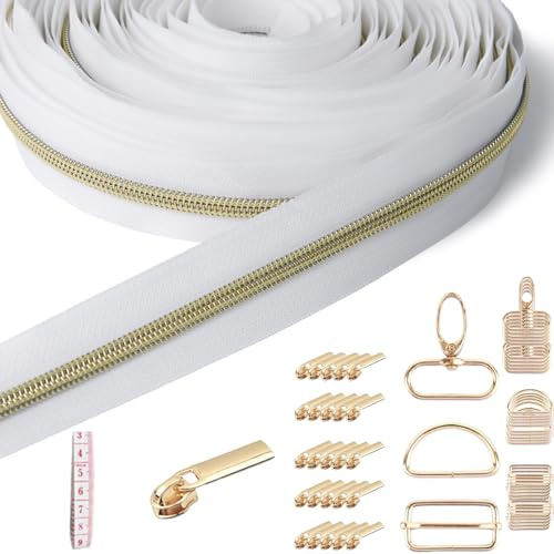 Sonekin 9m Fermeture Eclair au Metre, Accessoires Inclus (Blanc)
