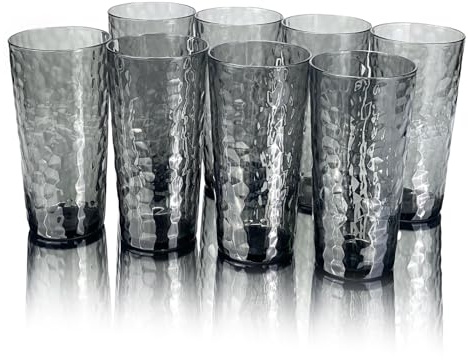 Yalin - 24 oz Acrylic Plastic Tumbler, Reusable Plastic Cups, Stackable, BPA Free, Shatter Proof, Dishwasher Safe, Set of 8 (Grey)
