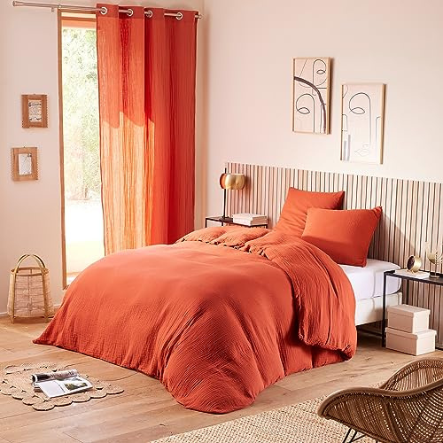 univers decor Parure de draps Noah Gaze de Coton pour lit 2 Places (Terracotta, Parure 4P pour lit 140 x 190 cm)