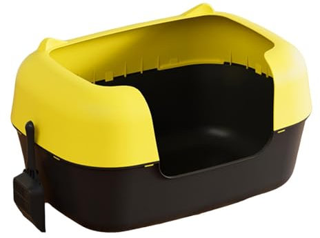 Folpus Offene Katzentoilette, halbgeschlossene Katzentoilette, Spritzschutz, Kätzchentoilette, Katzenreinigungsbecken für kleine und große Katzen, Gelb Und Schwarz