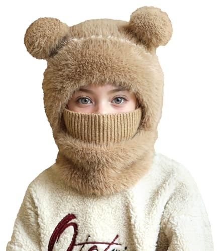 TAGVO Cappello Invernale in Maglia per Bambini 4-7 Anni, Multifunzionale Antivento Caldo Cappello e Scaldacollo in Pile, Elasticizzato a Doppio Berretto Beanie Passamontagna Maschera da Sci Ciclismo