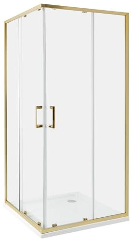 Cabina de ducha vidrio templado puerta doble corredera dorado 90 x 90 x 185 cm Tela