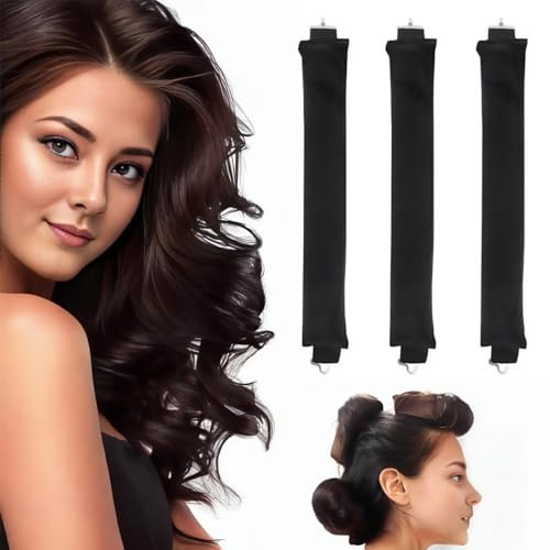 NHPY 3 Pezzi Bigodino Lungo per Boccoli, Bigodini Morbidi per Dormire Gomma Heatless Hair Curler DIY Arricciacapelli Senza Calore Flessibili Bigodino Fascia Capelli per Capelli Medi Lunghi (Nero)