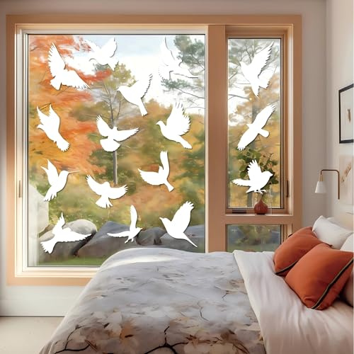 PESTEZE White Hummingbirds Anti Collision Static Cling Decals for Windows to Prevent Wild Bird Strikes [37 Decals/9 Pages] Bird Alert Window Decal Saves Birds from Window Strikes & Help Them Soar