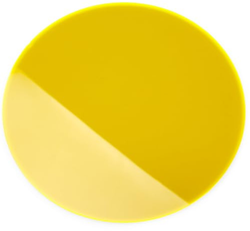Acrylglas GS Scheibe, 3 mm dick, Ø 150 mm, Gelb Transparent | Farbiges gegossenes Acrylglas mit fluoreszierender Wirkung; gut geeignet für Lichtobjekte, Modellbau, Displays und Zuschnitte
