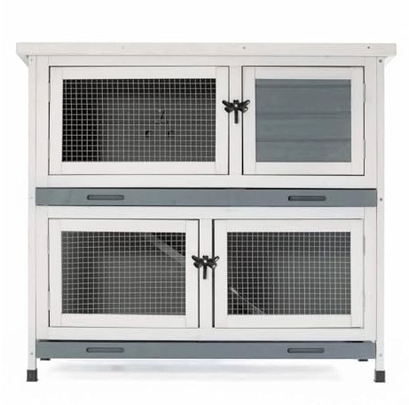 Kaninchenstall für den Innenbereich, 2-stöckiger Kaninchenkäfig, 91,4 cm großer Meerschweinchenkäfig aus Holz mit herausnehmbaren Tabletts, Rampen und zu öffnendem Deckel für 1–2 K