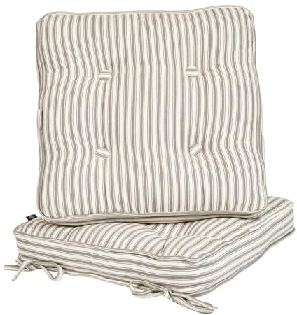 Garden Chair Cushion Seat Pads Dining Cushions (Set of 2, Grey Stripe)