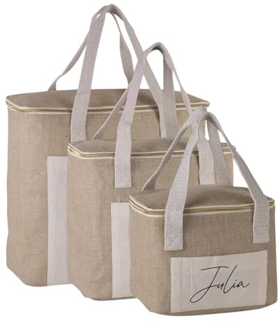 Bolsa Isotérmica Personalizada Yute y Algodón Porta Alimentos Bolso Térmico Nevera Impermeable Aislamiento Comida Picnic Rafia (S - 20x15x15 cm (5 litros de Capacidad))