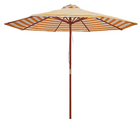 DLAZUM Ombrellone da Spiaggia in Legno a Righe Gialle e Bianche, ombrellone da Esterno con palo Centrale in Legno e Corda, palo in Legno massello per Giardino e Patio, 8,85