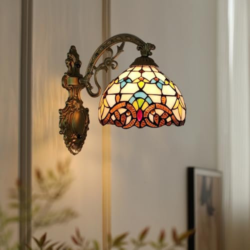 Chao Zan Lámpara de pared, barroco apliques interior, lampara pasillo vitrales, aplique pared vintage dormitorio, sala de estar (A)