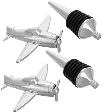 INOOMP 2Pcs Metal Wine Stopper Aircraft Shaped Zinc Alloy Silicone Decorative Reusable Bottle Plug Convenient to Clean Bar Accessories