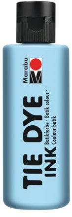 Marabu TIE DYE INK Batikfarbe in Pastellblau, 80 ml Farbe auf Wasserbasis, vegan, strahlende Stofffarbe für helle Textilien bis 20% Kunstfaseranteil, 17300004256