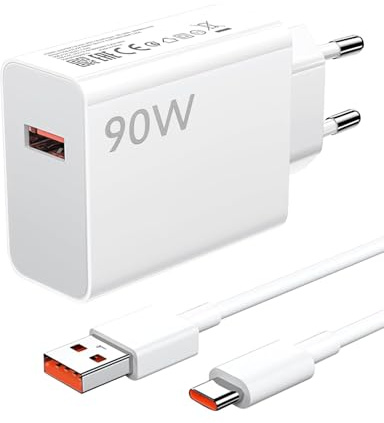 Caricabatterie Turbo 90W con Cavo USB C 2M per 15/14/13 Ultra POCO F6 F7 Pro Caricatore Rapido Adattatore USB Type-C per 14C Note 14 13 12 11Pro HyperCharge 90W
