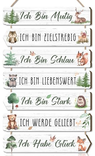CHDITB Inspirierende Bilder Wanddeko,Waldland Kinderzimmer Wanddeko Jungen Mädchen,Schild mit Spruch,Ich Bin Muig Motivierende Zitate Wandbilder Schlafzimmer,Cartoon Inspirierende Wandkunst Kinder
