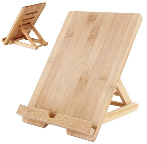 Support de bureau pliable pour tablette - Support en bois réglable avec trou de chargement pour tablettes, smartphones, livres, livres de cuisine, étude, travail | Livres scolaires, cuisine, bureau