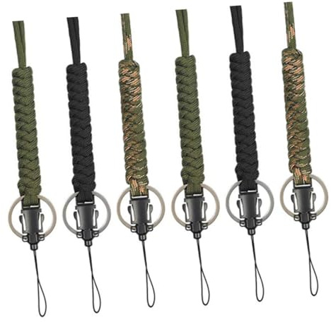 Gatuida 6 Stück Paracord Lanyard mit Verstellbarem Schlüsselband für Outdoor Wasserdichtes Beutelband Robustes Seil für Handy Kamera Id karten für Camping Wandern in Schwarz Grün und