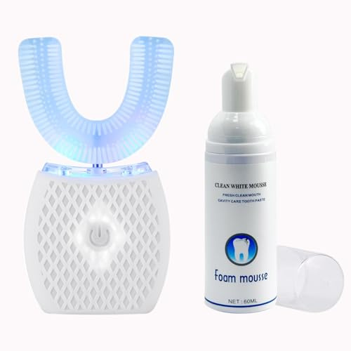 Ultrasonic Automatic Toothbrush，Ultrasonic U-Shaped Toothbrush for Teeth Whitening, Electric Tooth Brush for Adults - 360° Mouth Cleansing (White)