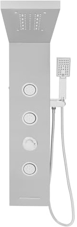 Dusche Komplett | Duschsystem | Regendusche | Luxus-Duschsystem mit LED-Beleuchtung | 3 Massagedüsen & Regendusche | Edelstahl & Keramikventil | Hydraulische LEDs | Spa-Erlebnis für Zuhause (Silber)