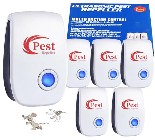 Ultraschall Schädlingsbekämpfer, 6 Stück Mäuseabwehr Mäusevertreiber Ultraschall & Elektronische Insektenschutzmittel, Pest Control Repeller für Mäuse Ratten Mücken Kakerlaken Spinnen Fliegen