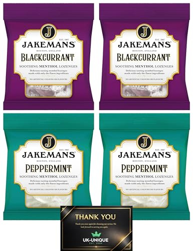 Jakemans Menthol Cough Drops | Soothing Herbal Lozenges for Cough Relief, Sore Throat, Congestion | Natural Vapour Action Hard Candy (4 Pack) (Blackcurrant & Peppermint)