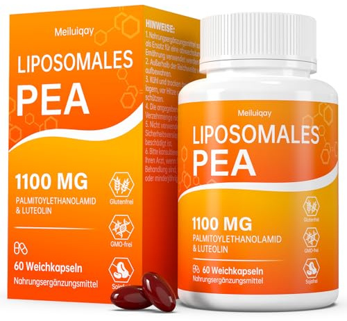 PEA-kapslar 60 kapslar: Mikroniserad liposomal palmitoyletanolamid, hög dos, maximal absorption, 100% vegansk, glutenfri, icke-GMO och sojafri, 1100 mg