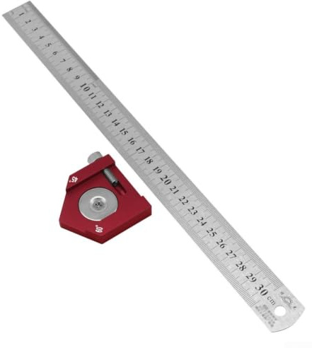 Juego de ángulos de carpintero de 300 mm de aluminio para carpintería con bloque de posicionamiento y aguja de trazar, medidas precisas de ángulo (B)