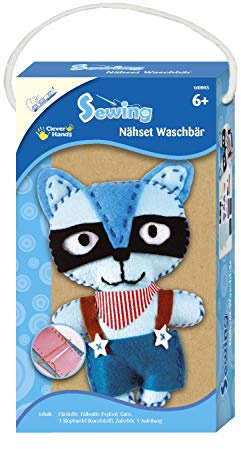 Mammut Spiel & Geschenk 160003 - Nähset, Tiermotiv, Waschbär, Komplettset mit vorgestanzten Filzstoffen, Füllwatte, Garn, Nadel, Zubehör und Anleitung, Bastelset für Kinder ab 6 Jahre, 63411565, Bunt