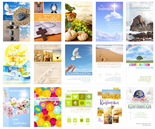 Edition Seidel Set 30 Konfirmationskarten mit Umschlag (15 x 2) - Glückwunschkarte zur Konfirmation - Konfirmationskarte - Set Kartenset (Klappkarten mit Briefumschlag)