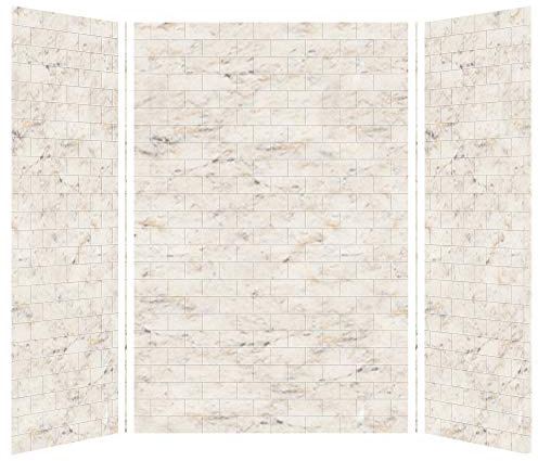 Transolid SWK603696-48 SaraMar 36-in X 60-in X 96-in Glue to Wall 3-Piece Shower Wall Kit, Biscotti Marble
