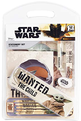 Star Wars Schreibwaren Set, Baby Yoda Notizbuch A4 Radiergummi Kinder Etui Schule und Buntstifte Set, Teenager Back to School Lineal und Bleistift Set, Kawaii Schulsachen, Geschenke für Kinder
