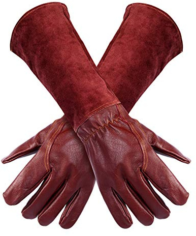 FZTEY Long Gardening Gloves Ladies, Breathable and Flexible Garden Safety Work Protective Leather Thorn Proof Gauntlets for Men & Women Birthday & Christmas Gifts (XL, Brown, 1)