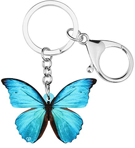 DUOWEI Porte-clés en acrylique vif Morpho Monarque papillon pour sac à main, cadeau d'été pour femme
