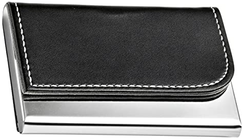 SILBERKANNE Visitenkartenetui mit Leder schwarz 9x6x1 cm Silber Plated edel versilbert. Fertig zum verschenken mit schicker Geschenkverpackung