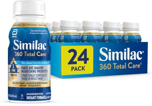 Similac 360 Total Care Infant Formula, Has 5 HMO Prebiotics, Our Closest Prebiotic Blend to Breast Milk, Non-GMO, Baby Formula, Ready to Feed, 8-fl-oz Bottle, Pack of 24
