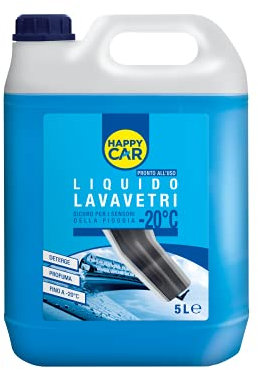 HappyCar - Liquido Lavavetri Invernale -20°C, con Incluso Il Dosatore, Detergente per Cristalli Auto, Azione Sgrassante, Rimuove Sporco e Traffic Film, Pronto all’Uso, Profumato, 5L