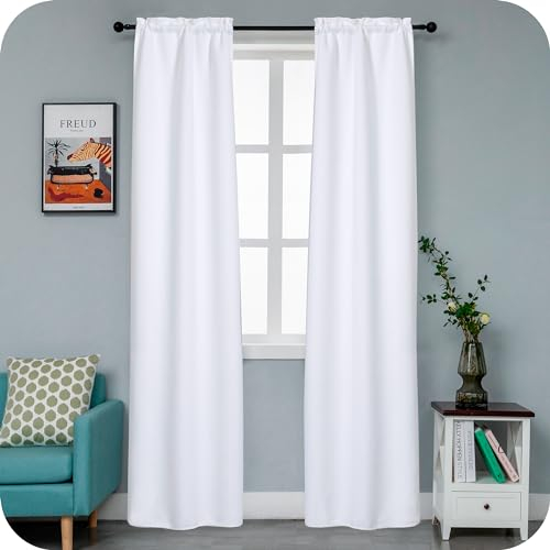 GIRASOLE HOME Coppia Tende Bianche Oscuranti Termiche Morbide Tinta Unita Tenda Isolante per Soggiorno Camera e Interni 2 Pannelli con Tasca 70x238cm