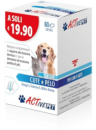 Active Pet Haut und Fell, Ergänzungsfuttermittel zur Unterstützung der Dermatosefunktion bei Dermatose und übermäßigem Haarausfall, für Hunde und Katzen, 1 Packung mit 60 Perlen