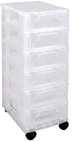 Really Useful Box Plastic Storage Slimline Storage Tower 6x3.5 Litre Clear Frame with Drawers
