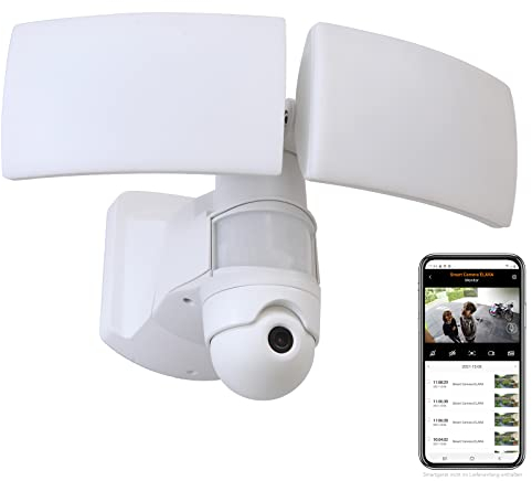 LED Kameraleuchte LIBRA, Außenleuchte mit Bewegungsmelder & Kamera, Überwachungskamera Full-HD und Gegensprechanlage, inkl. 16 GB SD-Karte, kompatibel m. Google Voice & Alexa,Außenwandleuchte in Weiß