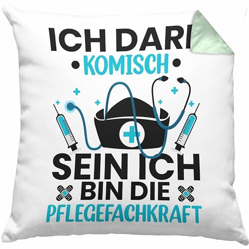 Trendation Pflegefachfrau Ausbildung Kissen mit Füllung 40x40 Geschenke Zubehört Pflegefachkraft Lustiger Spruch (Grün)