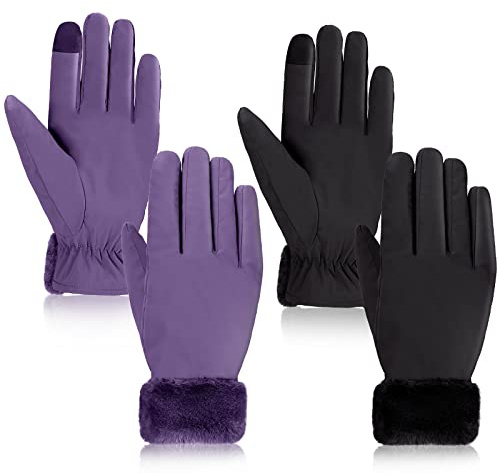 Eurzom 2 Pair Women's Waterproof Touchscreen Ski Gloves Winter Ski Snow Snowboarding Gloves Windproof Snow Accessories(Black, Purple)