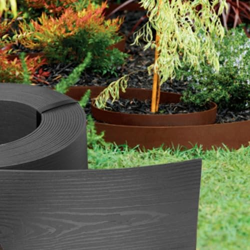 GARDENIX WoodBorder - Bordo flessibile effetto legno, in plastica, lunghezza 10 m, altezza 8 cm, colore: antracite