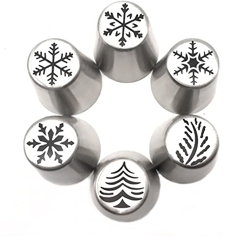 6 Pack Christmas Nozzles Set Christmas Flower Frosting Tips Nozzles Stainless Steel Russian Piping Tips Used for Cake Decoration Baking Tools