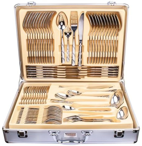 Silver Heavy 72 PIECE Stainless Steel Detail Luxury Quality Dinner Cutlery Canteen Set Christmas