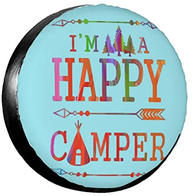Camping Mountain Happy Camper Copriruota di scorta blu cielo Copriruota impermeabile Copriruota universale adatto per Jeep, rimorchio, camper, SUV e molti altri veicoli Accessori da viaggio camper 1