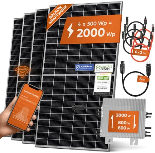 Solarway® Balkonkraftwerk 2000Wp / 2000W-800W mit Deye SUN-M200G4-EU-Q0 – Komplettset mit 500W Solarmodulen, Wechselrichter & Zubehör – steckerfertige Mini-Solaranlage für die Steckdose