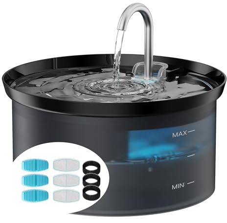 H4 BMDSAE Katzenbrunnen + 6 Filters + 3 Schwämme, Haustierbrunnen mit Ultra-Stiller Pumpe, Aktivkohlefilter hält das Wasser Sauber, 2,5L Kapazität, Wasserhahndesign, Anti -Sputtern