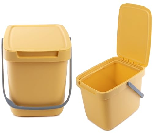 KADAX Poubelle 6 l avec Couvercle et poignée, Poubelle en Plastique, pour Le tri des déchets, rectangulaire, avec Couvercle à charnière (Jaune)